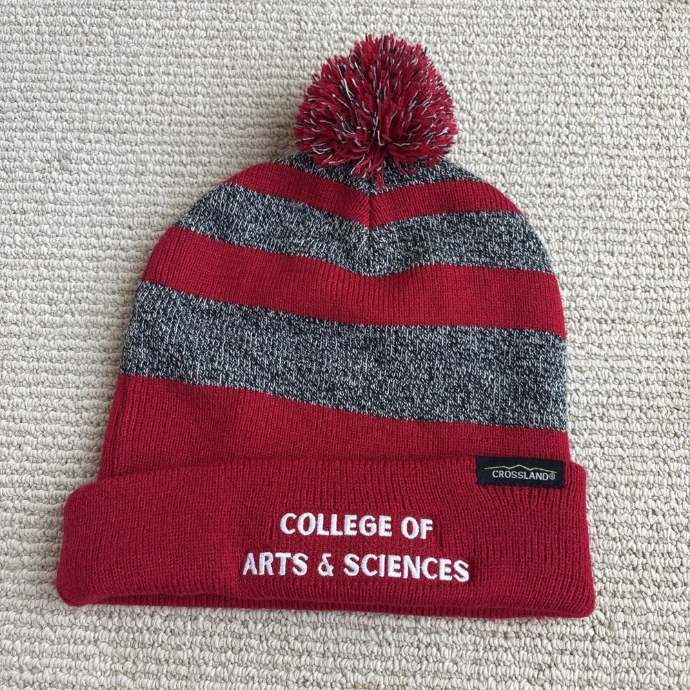 College of Arts & Sciences Acrylic Pom Striped Beanie Hat Cap Knit